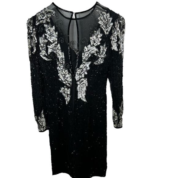 Vintage Scala silk black white beaded sequin short formal cocktail dress size PP - Picture 4 of 11